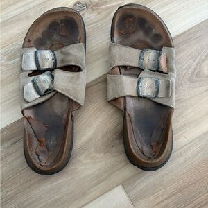 Worn Tan Double-Strap Sandals